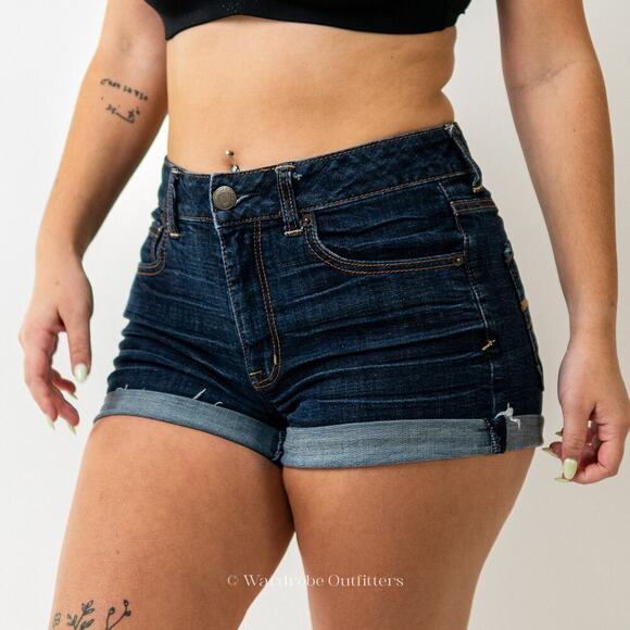 AEO Cutoff Dark Indigo Denim Jean Shorts - Picture 3 of 8